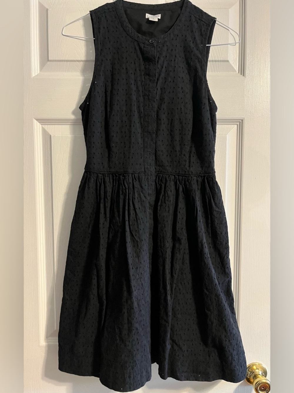 J. Crew Black Eyelet Sleeveless Cotton Mini LBD Cotton WITH POCKETS - size 6
